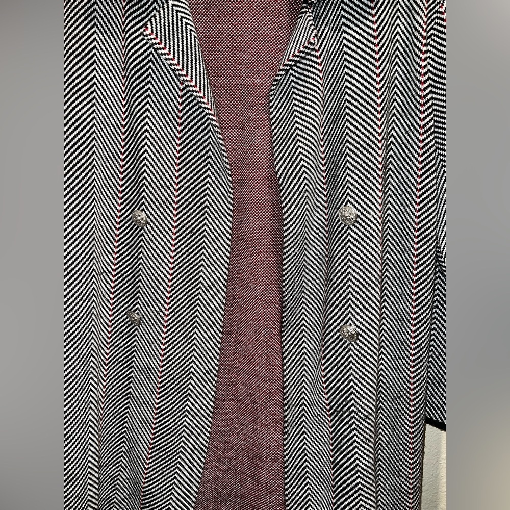 Anne Klein Chevron Double Breasted Knit Blazer Jacket Metallic Black White M - Picture 5 of 10